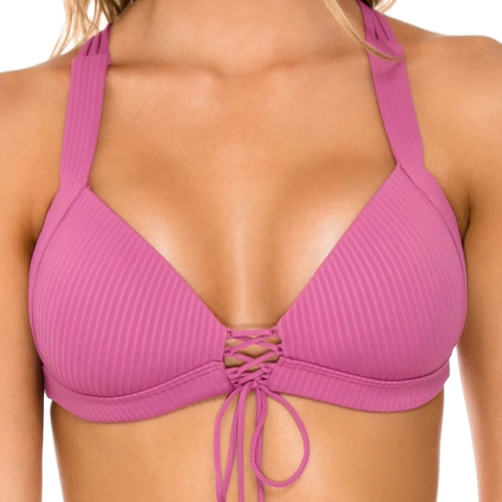 Purplish Pink Halter Bikini Top and Matching Bottom